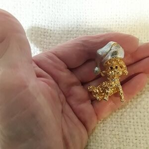 MYLU Goldtone  and Silvertone Santa Hat Poodle Brooch